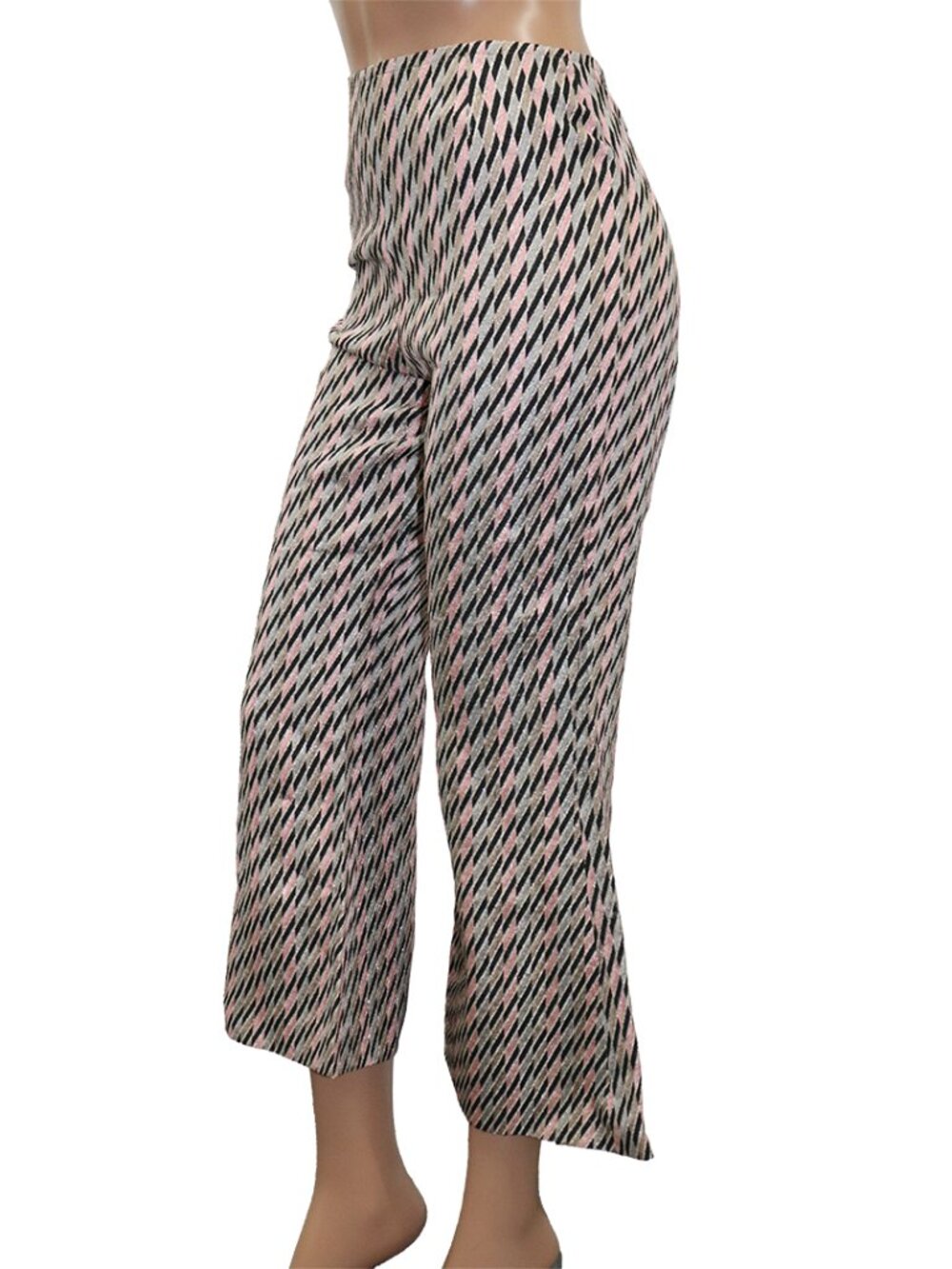 Metallic Pink Black Geo Wide Leg Crop Pants S - Picture 3 of 6